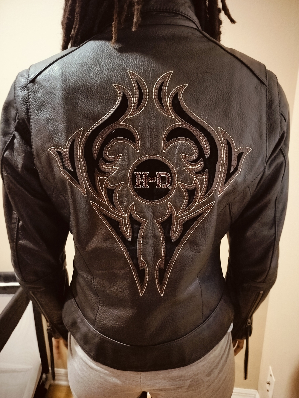 Women's Harley Davidson Black Leather Biker Jacket with Back Embroidery